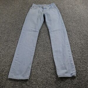 Levis Jeans Womens 25 Light Blue Denim Pants 501 Straight Leg Button Fly Stretch